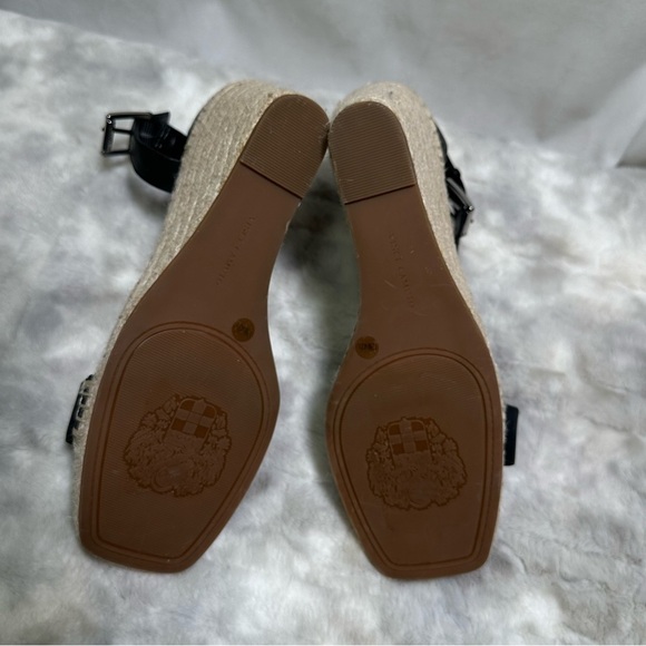 New Womens Vince Camuto Meddrina Black Leather Espadrille Wedge Sandals Size 11 - Picture 6 of 6